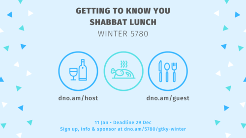 Banner Image for Getting to Know You Shabbat Lunch: Winter 5780