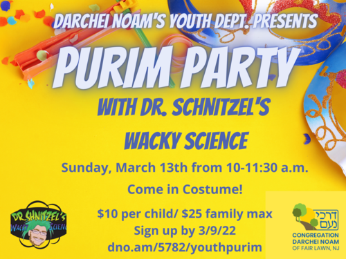 Banner Image for Youth Purim Party with Dr. Schnitzel!